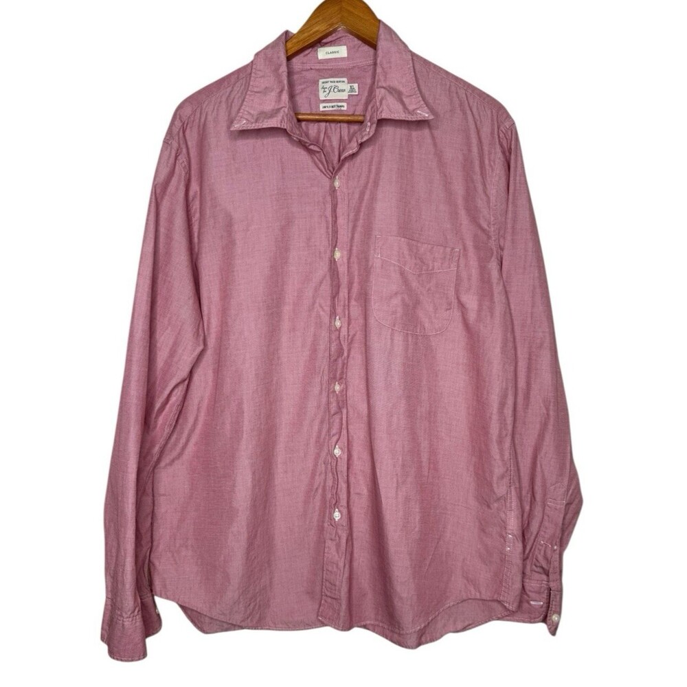 Sewn For J. Crew Mens Button Down Shirt Pink Long Sleeve Size XL Organic Cotton